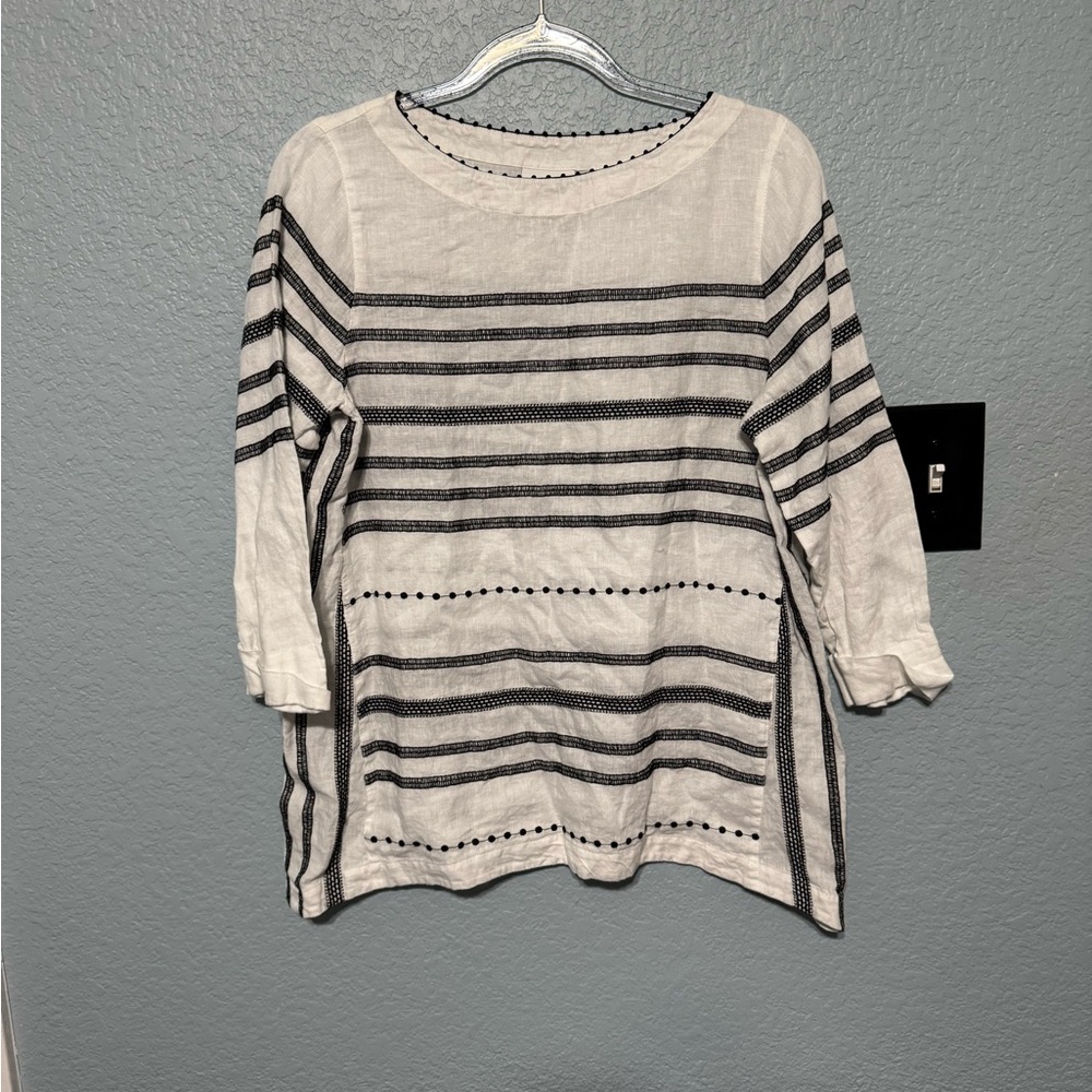 J. Jill Cream 3/4 Sleeve Crew Neck Boxy Tunic